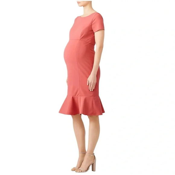 Paper crown Red Maternity Baby Shower dress short sleeve bodycon crew neck L RTR - Picture 3 of 13